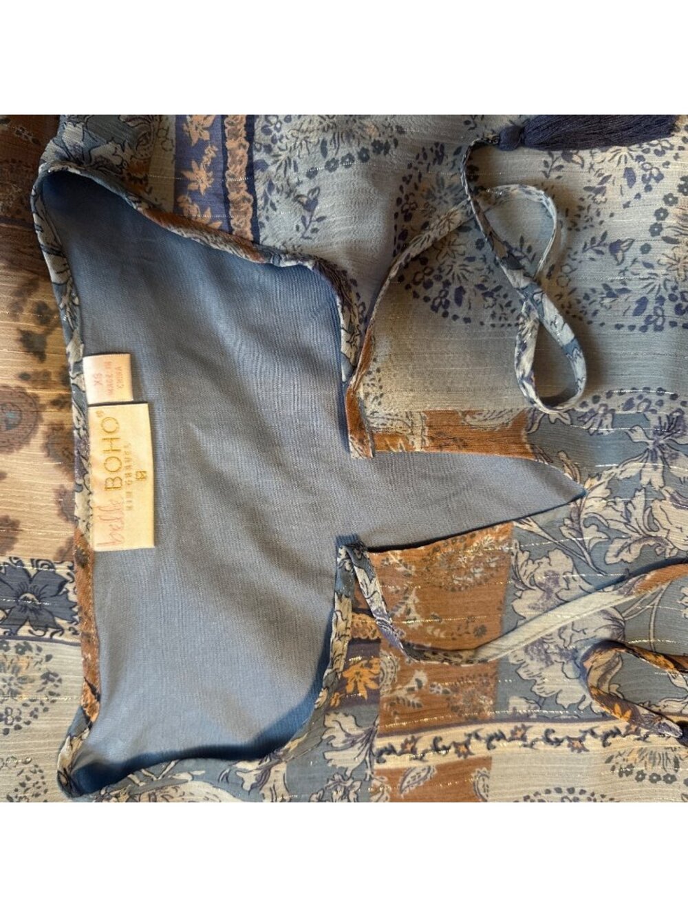 Womens Boho Patchwork Long-Sleeve Blouse With Tassel Ties By Lucky Brand - Size - Picture 4 of 4